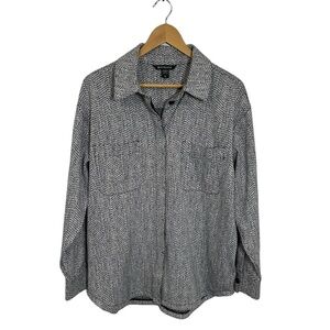 Athleta Textured Shirt Jacket Medium Black White Braiden Button Up Shacket